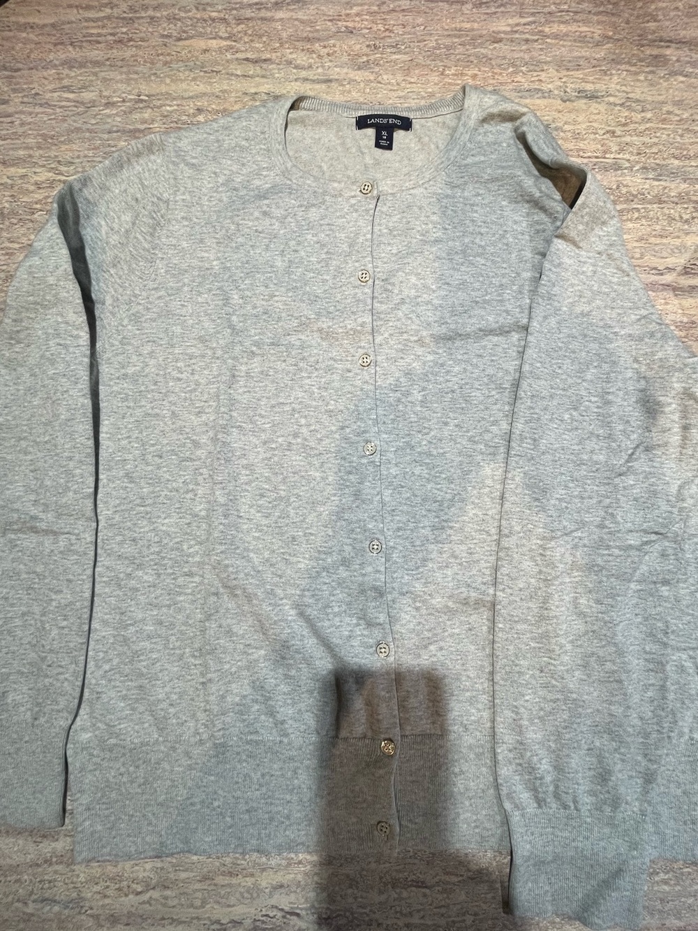 Lands' End Light Gray Women's Button-Up Crewneck Cardigan NWOT
